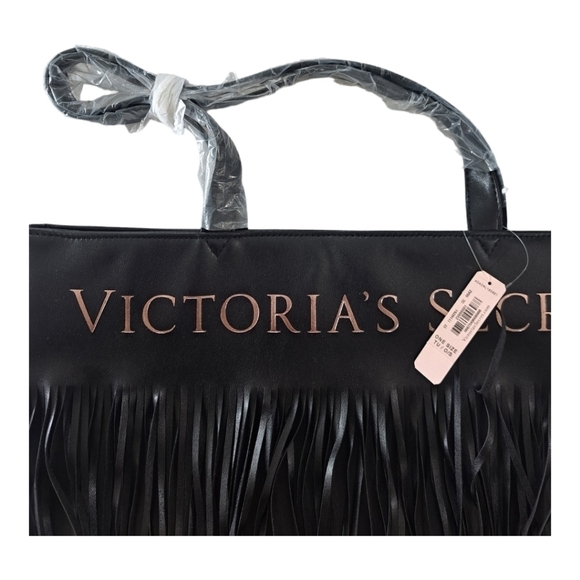 Victoria's Secret new with tag black tote bag with fringe faux leather - Picture 2 of 9